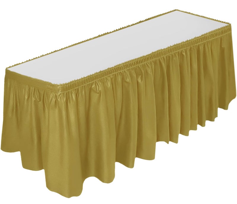 DecorRack Table Skirt, 29 in x 14 ft -BPA Free- Plastic Tableskirt, Disposable, Reusable, Rectangular Tablecloth Skirt, Gold (1 Pack) - Image 1
